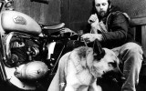 This man was with his dog in England.  He looked a bit worse for the wear and the dog nearly bit my face off.  The motorcycle seemed appropriate with the name ‘Greeves’. Spring 1990