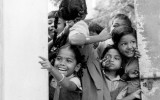 School kids in southern India all bustling to come outside.